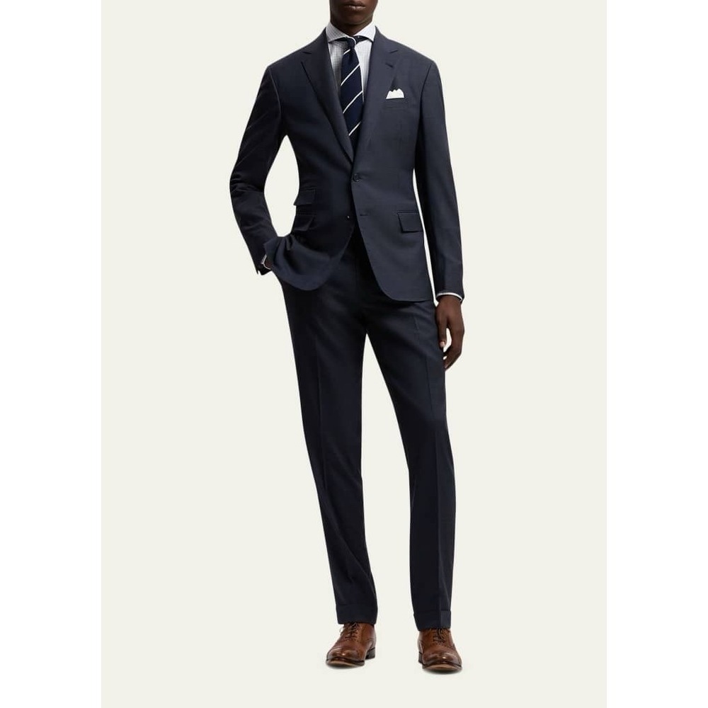 Ralph Lauren Purple Label Italy Glen Plaid Navy Blue 44R Men 2-Button Suit